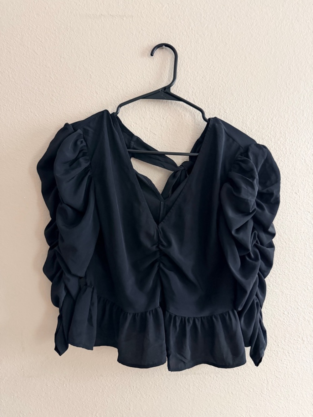 Topshop Black Tie Back Ruffle Sleeve Blouse